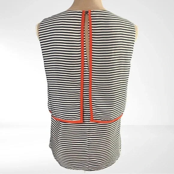 THLM Navy and White Striped Blouse with Orange Piping Detail EUC Size Small - Picture 3 of 7